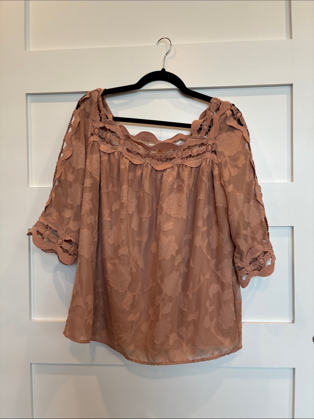 Feminine brown Lace Trim Blouse
